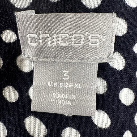 Chico's Polka Dot Everyday 3/4 Sleeve Tee Top Navy White Chico 3 US XL Nautical - Picture 6 of 10